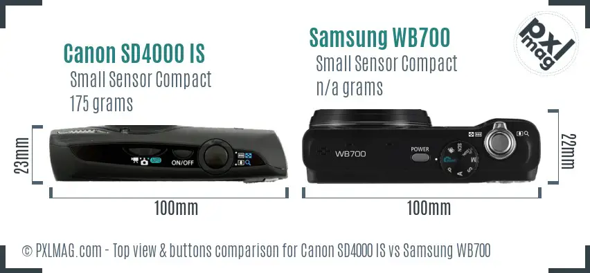 Canon SD4000 IS vs Samsung WB700 top view buttons comparison