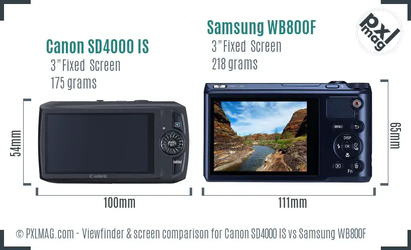 Canon SD4000 IS vs Samsung WB800F Screen and Viewfinder comparison Canon SD4000 IS vs Samsung WB800F Screen and Viewfinder comparison