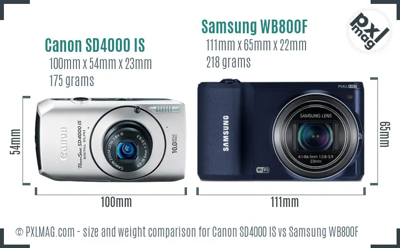 Canon SD4000 IS vs Samsung WB800F size comparison Canon SD4000 IS vs Samsung WB800F size comparison