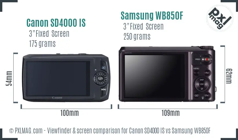 Canon SD4000 IS vs Samsung WB850F Screen and Viewfinder comparison Canon SD4000 IS vs Samsung WB850F Screen and Viewfinder comparison