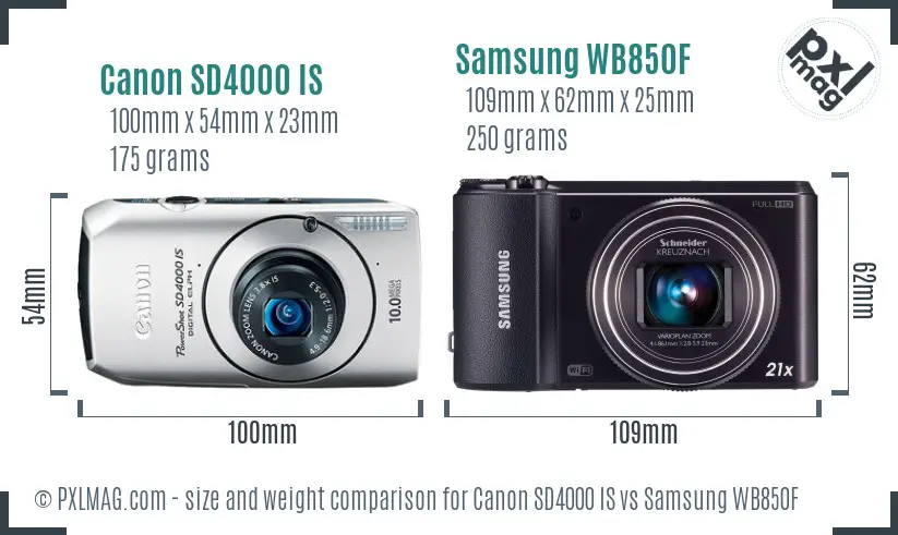 Canon SD4000 IS vs Samsung WB850F size comparison Canon SD4000 IS vs Samsung WB850F size comparison