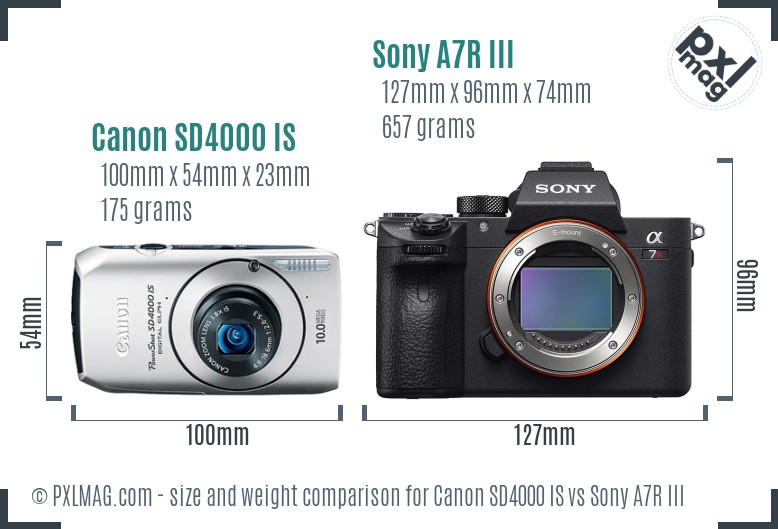 Canon SD4000 IS vs Sony A7R III size comparison