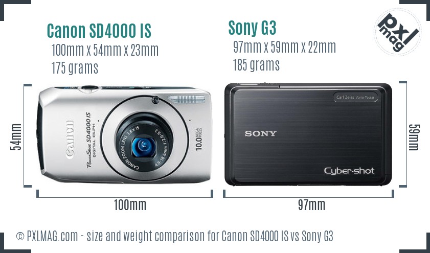Canon SD4000 IS vs Sony G3 size comparison Canon SD4000 IS vs Sony G3 size comparison