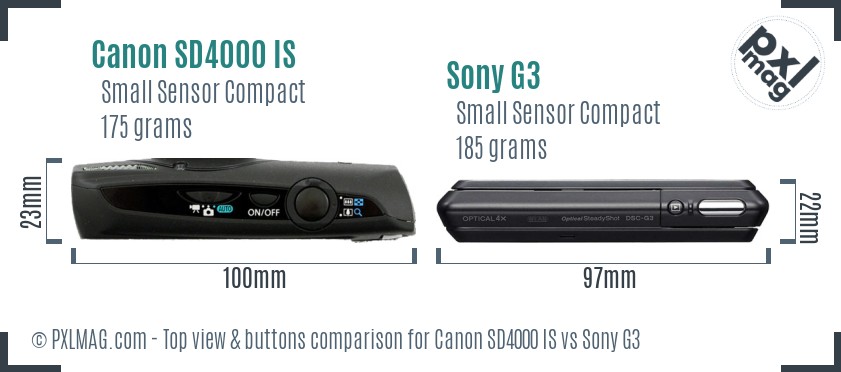 Canon SD4000 IS vs Sony G3 top view buttons comparison
