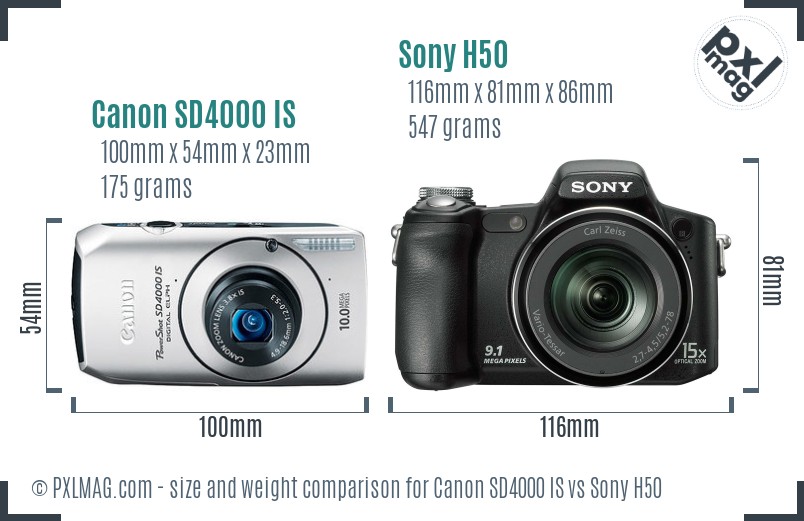 Canon SD4000 IS vs Sony H50 size comparison Canon SD4000 IS vs Sony H50 size comparison