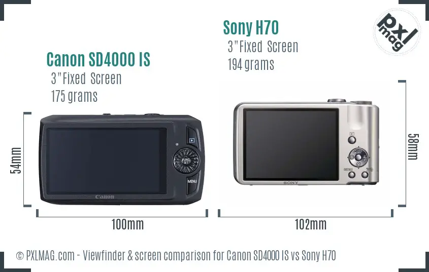 Canon SD4000 IS vs Sony H70 Screen and Viewfinder comparison