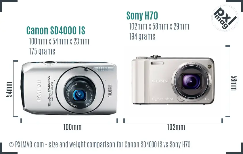 Canon SD4000 IS vs Sony H70 size comparison