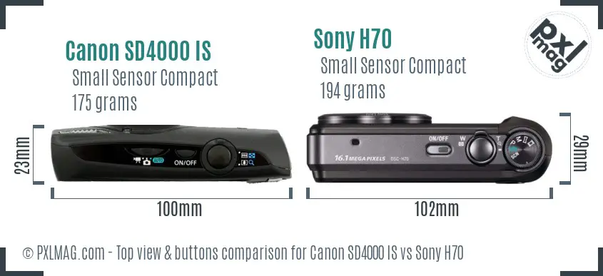 Canon SD4000 IS vs Sony H70 top view buttons comparison