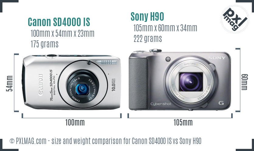 Canon SD4000 IS vs Sony H90 size comparison