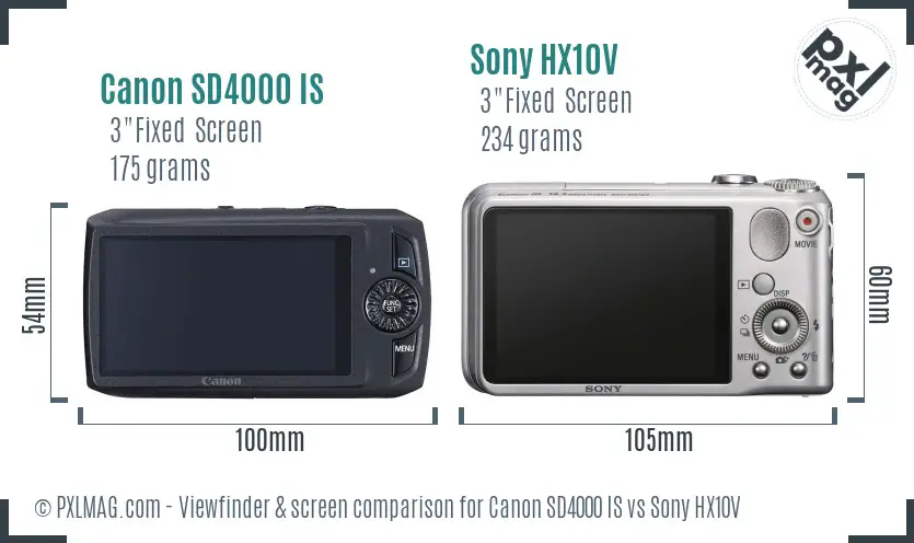 Canon SD4000 IS vs Sony HX10V Screen and Viewfinder comparison