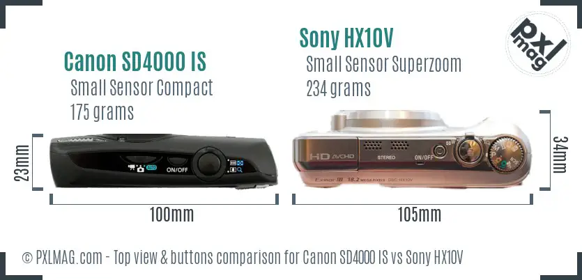 Canon SD4000 IS vs Sony HX10V top view buttons comparison