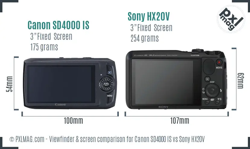 Canon SD4000 IS vs Sony HX20V Screen and Viewfinder comparison Canon SD4000 IS vs Sony HX20V Screen and Viewfinder comparison