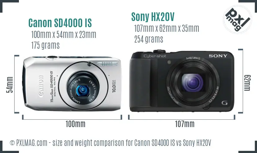 Canon SD4000 IS vs Sony HX20V size comparison Canon SD4000 IS vs Sony HX20V size comparison