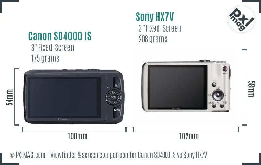 Canon SD4000 IS vs Sony HX7V Screen and Viewfinder comparison