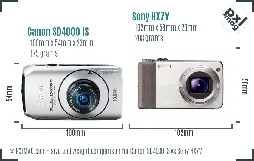 Canon SD4000 IS vs Sony HX7V size comparison