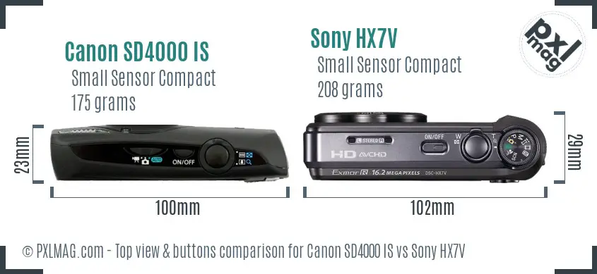 Canon SD4000 IS vs Sony HX7V top view buttons comparison
