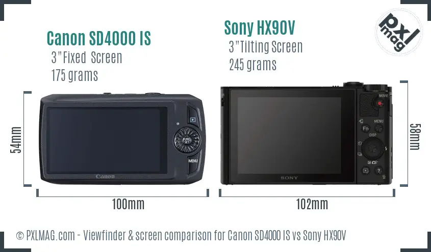 Canon SD4000 IS vs Sony HX90V Screen and Viewfinder comparison