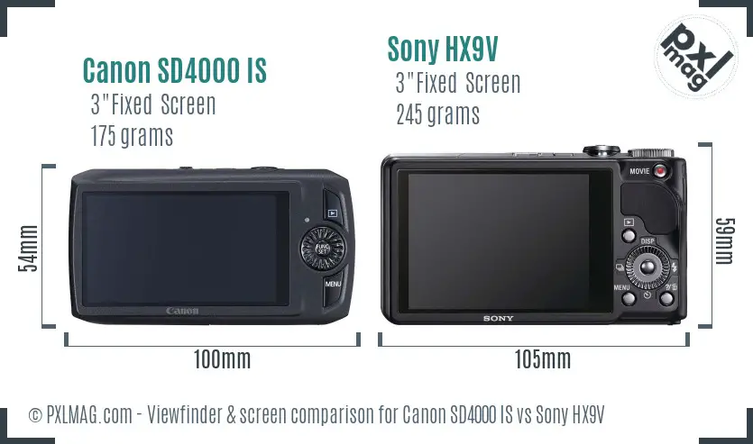 Canon SD4000 IS vs Sony HX9V Screen and Viewfinder comparison