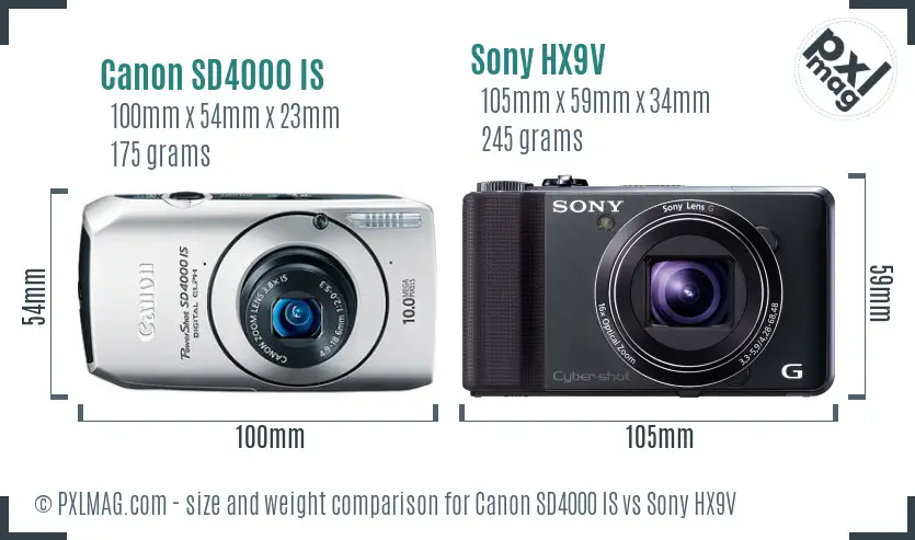 Canon SD4000 IS vs Sony HX9V size comparison