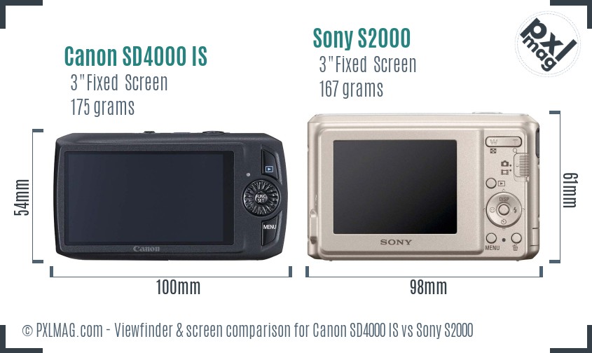 Canon SD4000 IS vs Sony S2000 Screen and Viewfinder comparison