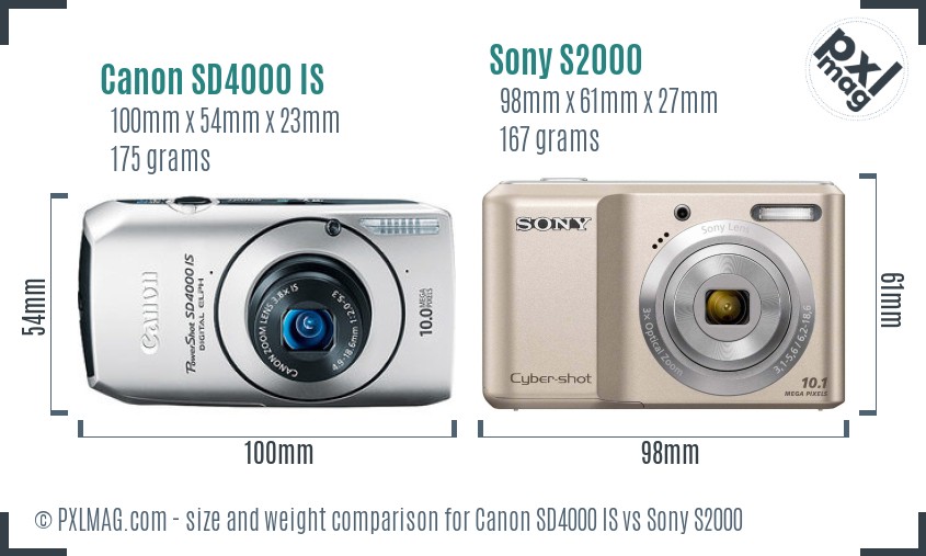 Canon SD4000 IS vs Sony S2000 size comparison
