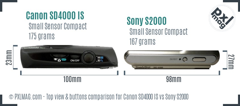 Canon SD4000 IS vs Sony S2000 top view buttons comparison