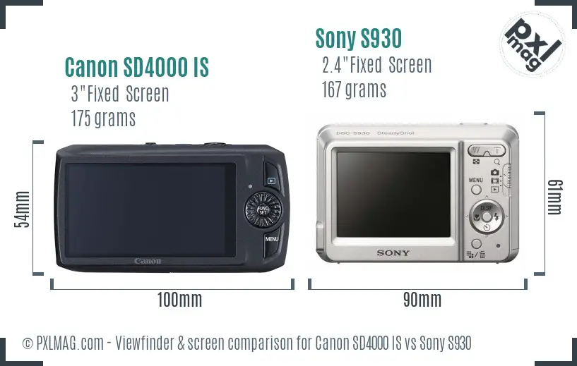 Canon SD4000 IS vs Sony S930 Screen and Viewfinder comparison