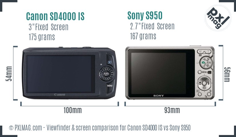 Canon SD4000 IS vs Sony S950 Screen and Viewfinder comparison