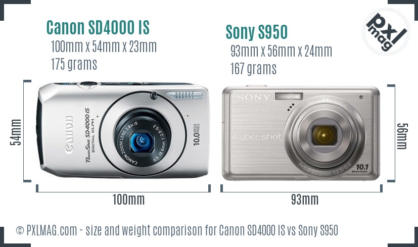 Canon SD4000 IS vs Sony S950 size comparison Canon SD4000 IS vs Sony S950 size comparison