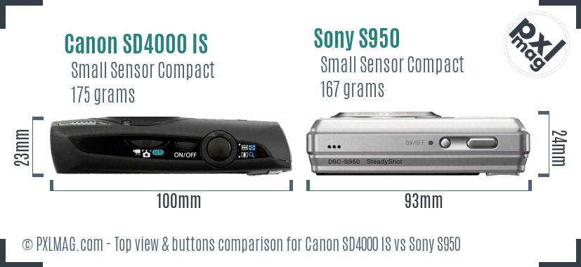 Canon SD4000 IS vs Sony S950 top view buttons comparison