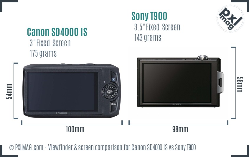 Canon SD4000 IS vs Sony T900 Screen and Viewfinder comparison