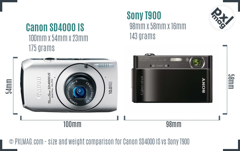 Canon SD4000 IS vs Sony T900 size comparison Canon SD4000 IS vs Sony T900 size comparison