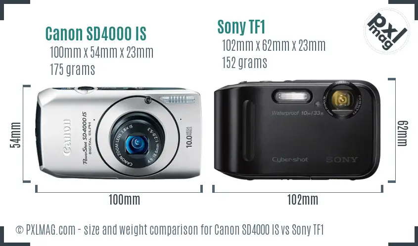 Canon SD4000 IS vs Sony TF1 size comparison