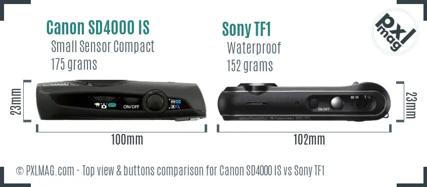 Canon SD4000 IS vs Sony TF1 top view buttons comparison