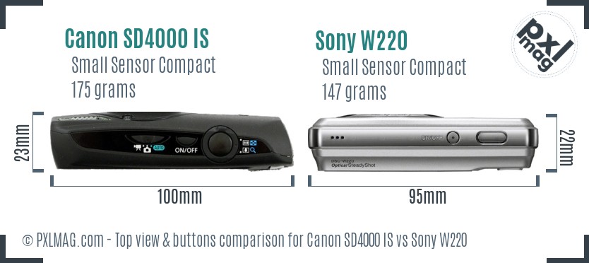 Canon SD4000 IS vs Sony W220 top view buttons comparison