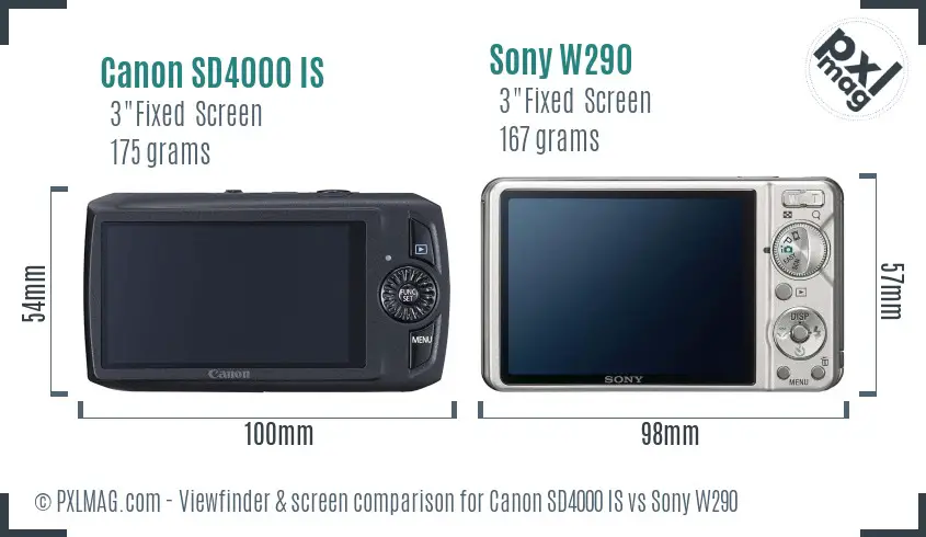 Canon SD4000 IS vs Sony W290 Screen and Viewfinder comparison