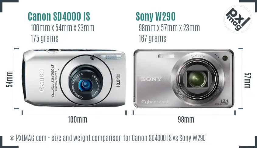 Canon SD4000 IS vs Sony W290 size comparison