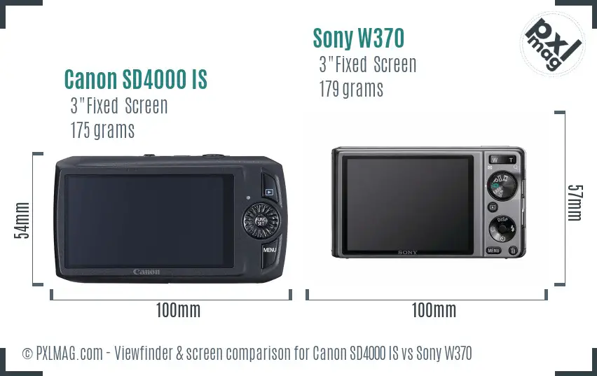 Canon SD4000 IS vs Sony W370 Screen and Viewfinder comparison