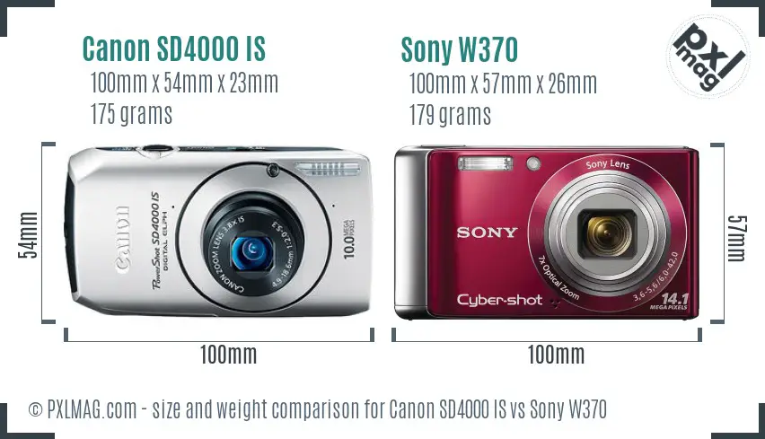 Canon SD4000 IS vs Sony W370 size comparison