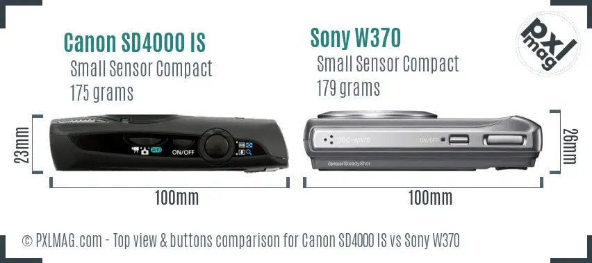 Canon SD4000 IS vs Sony W370 top view buttons comparison