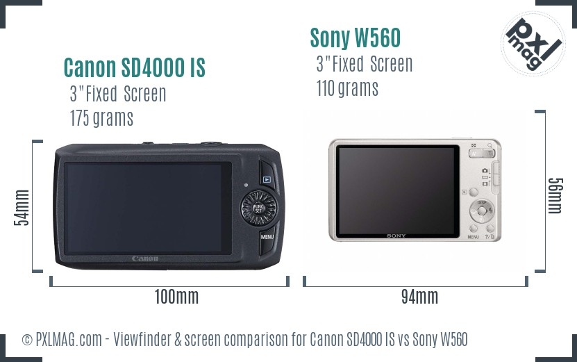 Canon SD4000 IS vs Sony W560 Screen and Viewfinder comparison