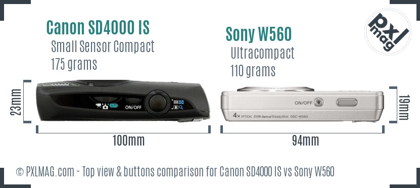 Canon SD4000 IS vs Sony W560 top view buttons comparison