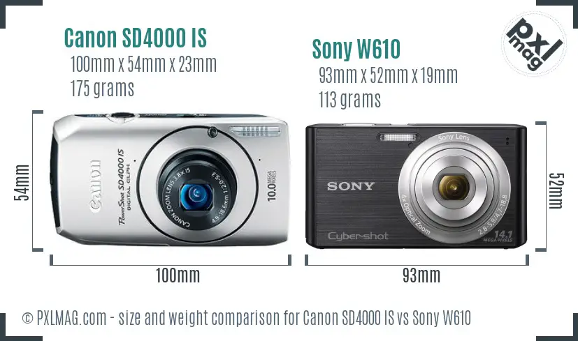 Canon SD4000 IS vs Sony W610 size comparison