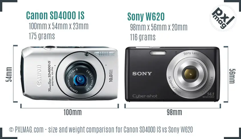 Canon SD4000 IS vs Sony W620 size comparison