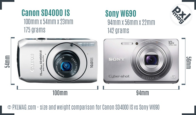 Canon SD4000 IS vs Sony W690 size comparison Canon SD4000 IS vs Sony W690 size comparison