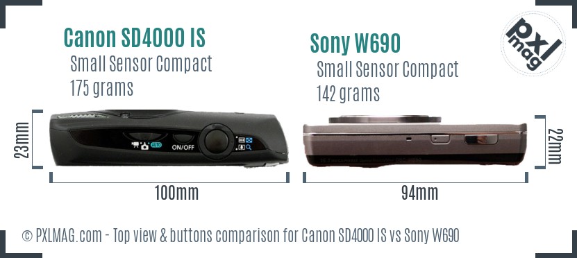 Canon SD4000 IS vs Sony W690 top view buttons comparison