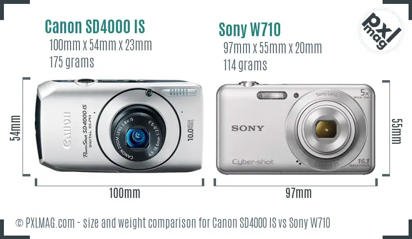 Canon SD4000 IS vs Sony W710 size comparison