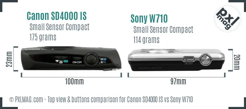 Canon SD4000 IS vs Sony W710 top view buttons comparison