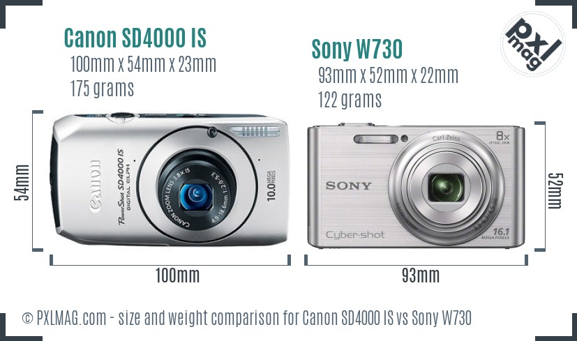 Canon SD4000 IS vs Sony W730 size comparison