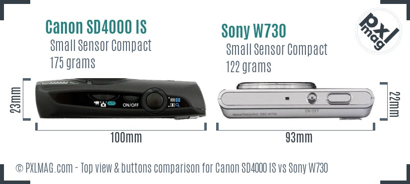 Canon SD4000 IS vs Sony W730 top view buttons comparison